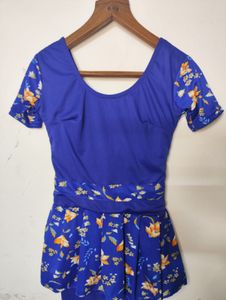 Blue Floral Swimsuit with Shorts