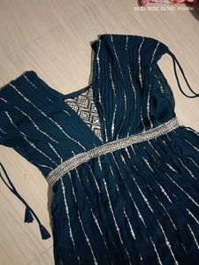 Elegant Teal Embellished Maxi Dress