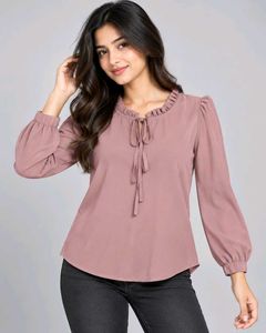 Chic Rosewood Ruffle Neck Tie-Up Top