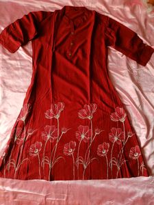 Red Floral Print Kurta