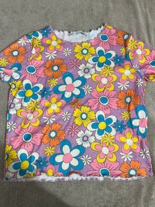 Vibrant Floral Print Lettuce Hem Top