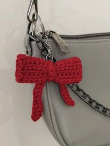 Handmade Crochet Red Bow Keychain