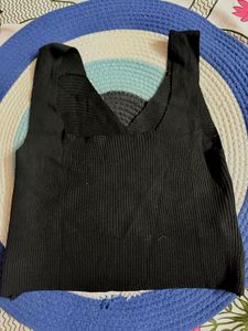 Black Ribbed Wrap Crop Top