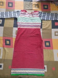 bright red kurta with attached 3quarter sleeves