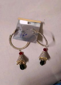 White And Green Dangler Earring