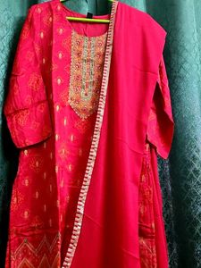 Vibrant Red Ethnic Kurta with Duppata and Pant