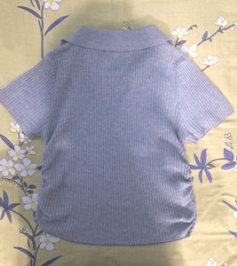 Grey Ribbed Polo Top ✨