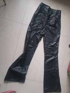 Black Faux Leather Flared Pants Women