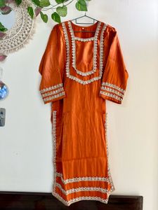 Rust japan silk Heavy embroidery Suit pant set