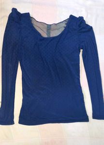 Navy Blue Lace Trimmed Blouse