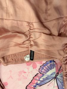 H&amp;M Chic Pink Satin luxury Smocked Puff Sleeve Top