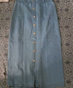 Classic Light Wash Denim Midi Skirt