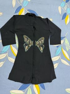 Elegant Black Kurta with Butterfly Embellishment