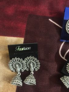 Set of 3 Oxidized Silver Jhumka Earrings
