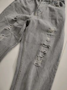 Grey Ripped Mom Jeans