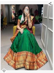 Green and Gold Saree with Red Border
