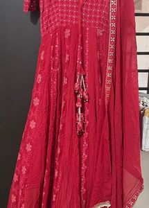 Beautiful Red Embroidered Ethnic Gown