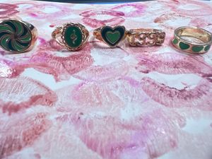 Set of 5 Green Enamel Rings