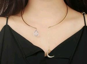 Salty Anti-tarnish Moon and teardrop gold necklace