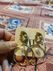 Gold Tone Geometric Pearl Earrings