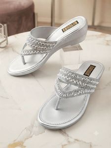 Embellished Silver Flat Sandals