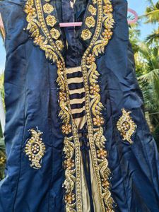 Elegant Blue &amp; Gold Embellished Gown