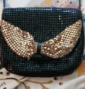 Sparkly Black Clutch with Gold Bow