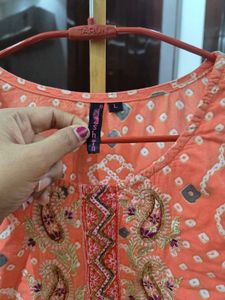 Embroidered Peach Kurta Set