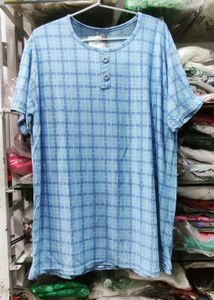 Blue Checked Henley Top