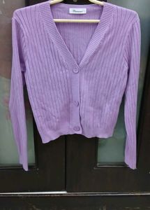 Cute Lavender Ribbed Knit Cardigan - M/L Size