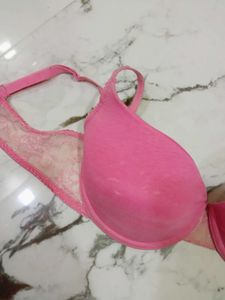 38B zivame Pink Lace Trim Padded Bra