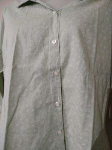 Light Green Printed Button-Up Shirt