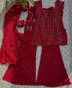 Red Sequined Kurta Set