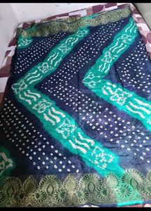 Elegant Blue &amp; Green Bandhani Saree