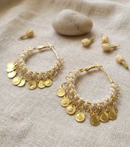 Boho Pearl &amp; Coin Hoop Earrings