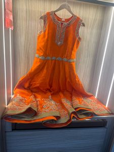 Vibrant Orange Embroidered Anarkali Gown