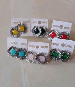 pack of 5 Square Stone Stud Earrings