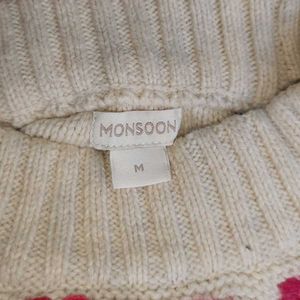 MONSOON Embroidered Cream Knitted Poncho Cape