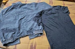 Denim Jacket and Black Top Set