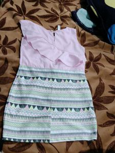 Pink Ruffled Dress with Tribal Print