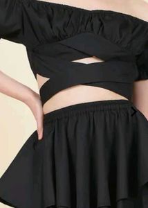Black Off-Shoulder Crop Top &amp; Skirt Set
