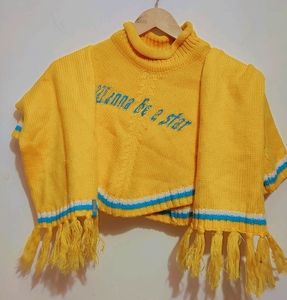 Yellow Winter Shrug Cap Muffler Set For Baby Girl