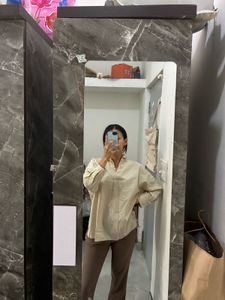Light Beige Collared Tunic Top