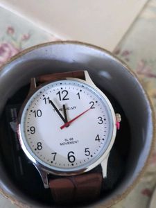 Classic Analog Watch with Brown Strap