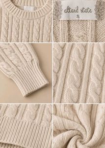 CREAM CABLE-KNIT CROPPED SWEATER