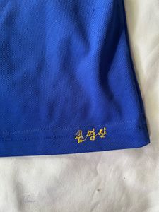 Blue Round Neck T-Shirt with Contrast Trim