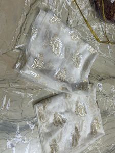 Elegant White &amp; Gold Dupioni Fabric