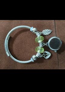 Charm Bangle Watch with Green Beads