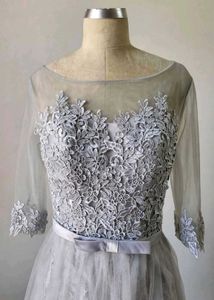 Elegant Grey Lace Tulle Dress