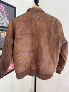 Vintage Brown Leather Bomber Jacket